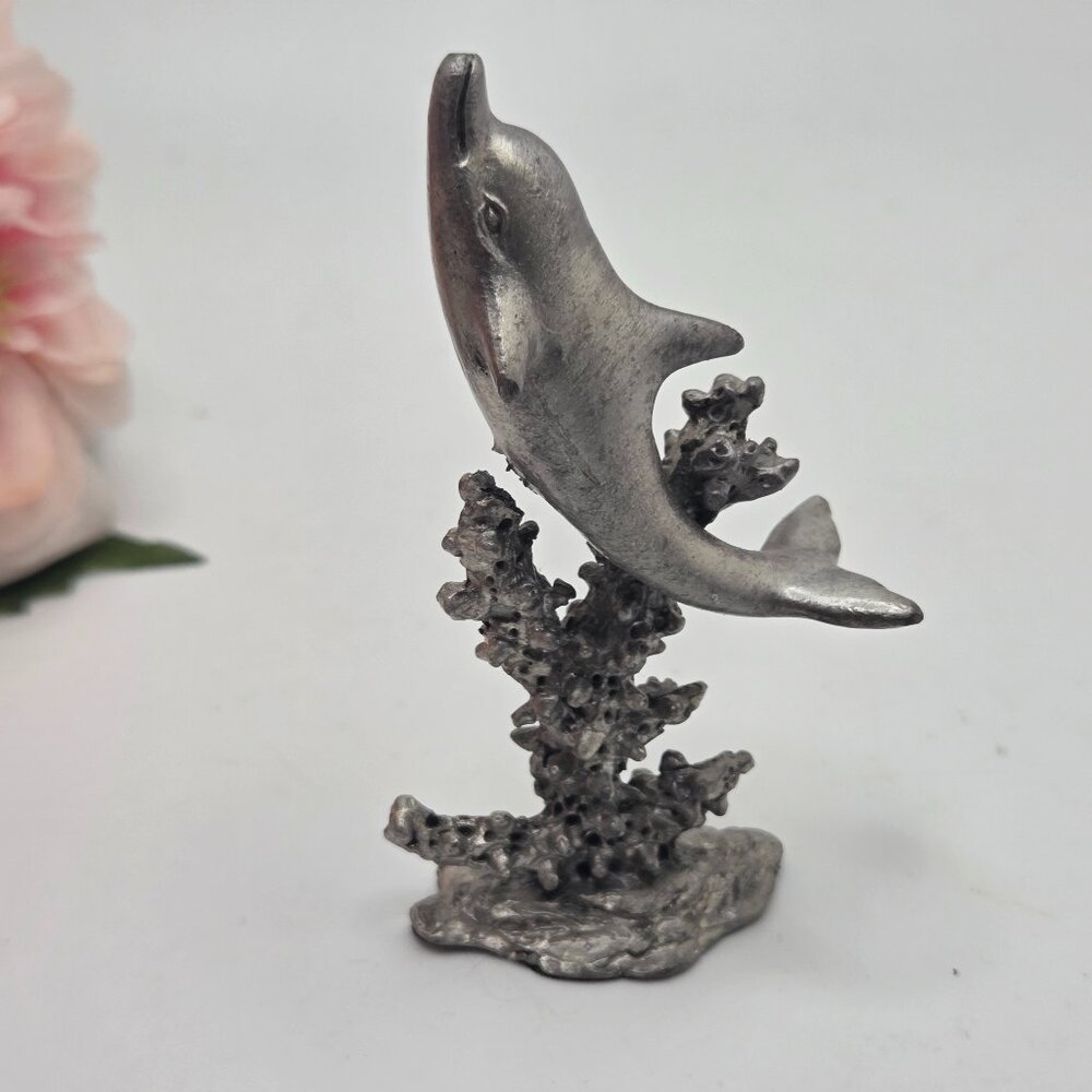 Vintage Pewter Dolphin Sculpture 3" Reef Sea Life Figurine